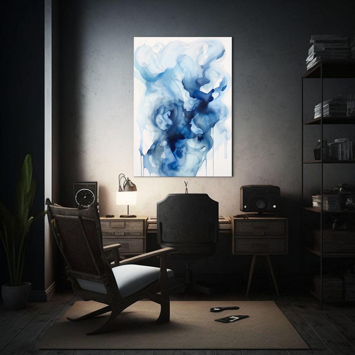 Pintura Abstracta Acuarela Azul Intenso En Lienzo 20x30 Cm-2