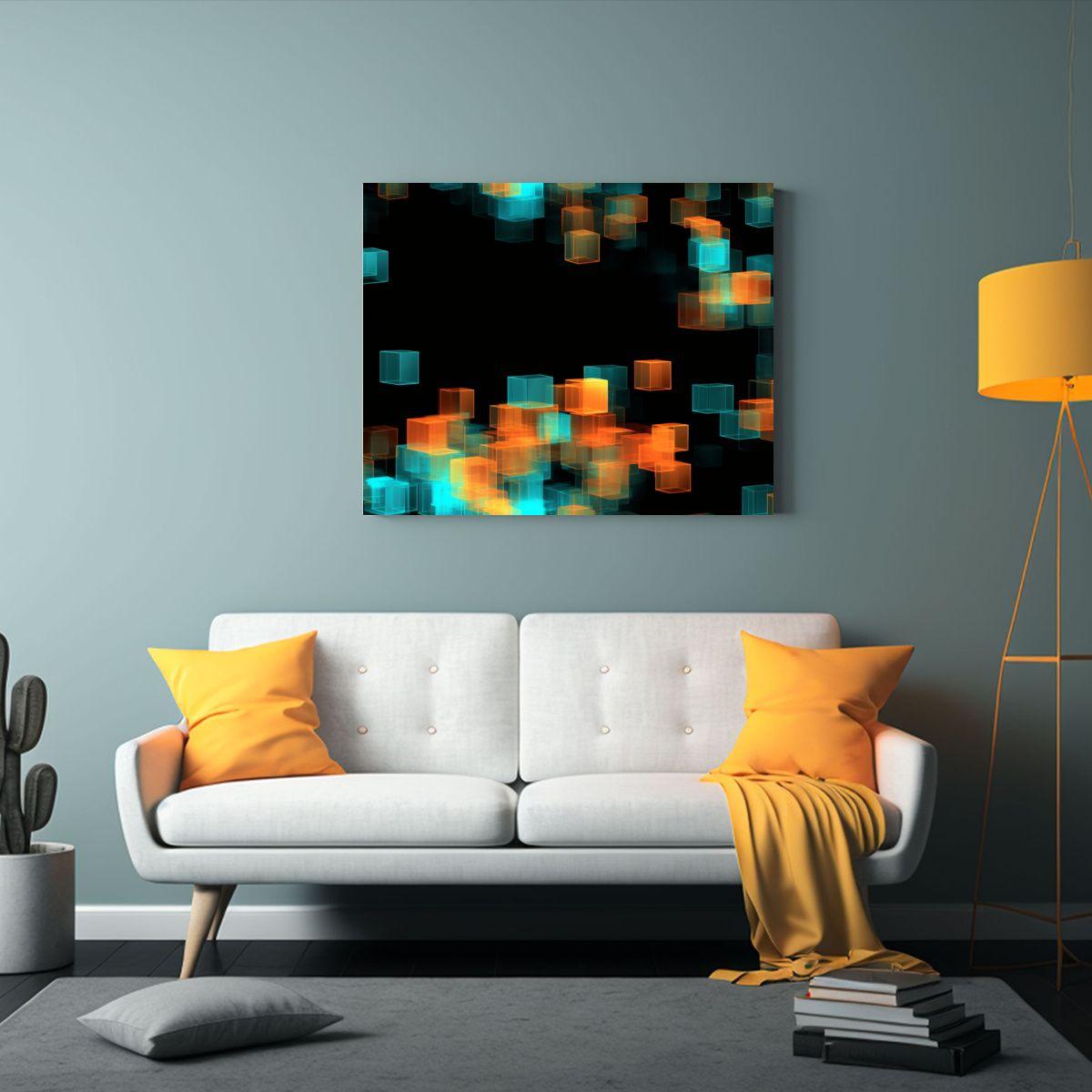 Cuadros Modernos De Cubos De Colores Sobre Fondo Negro. 65x50cm-2