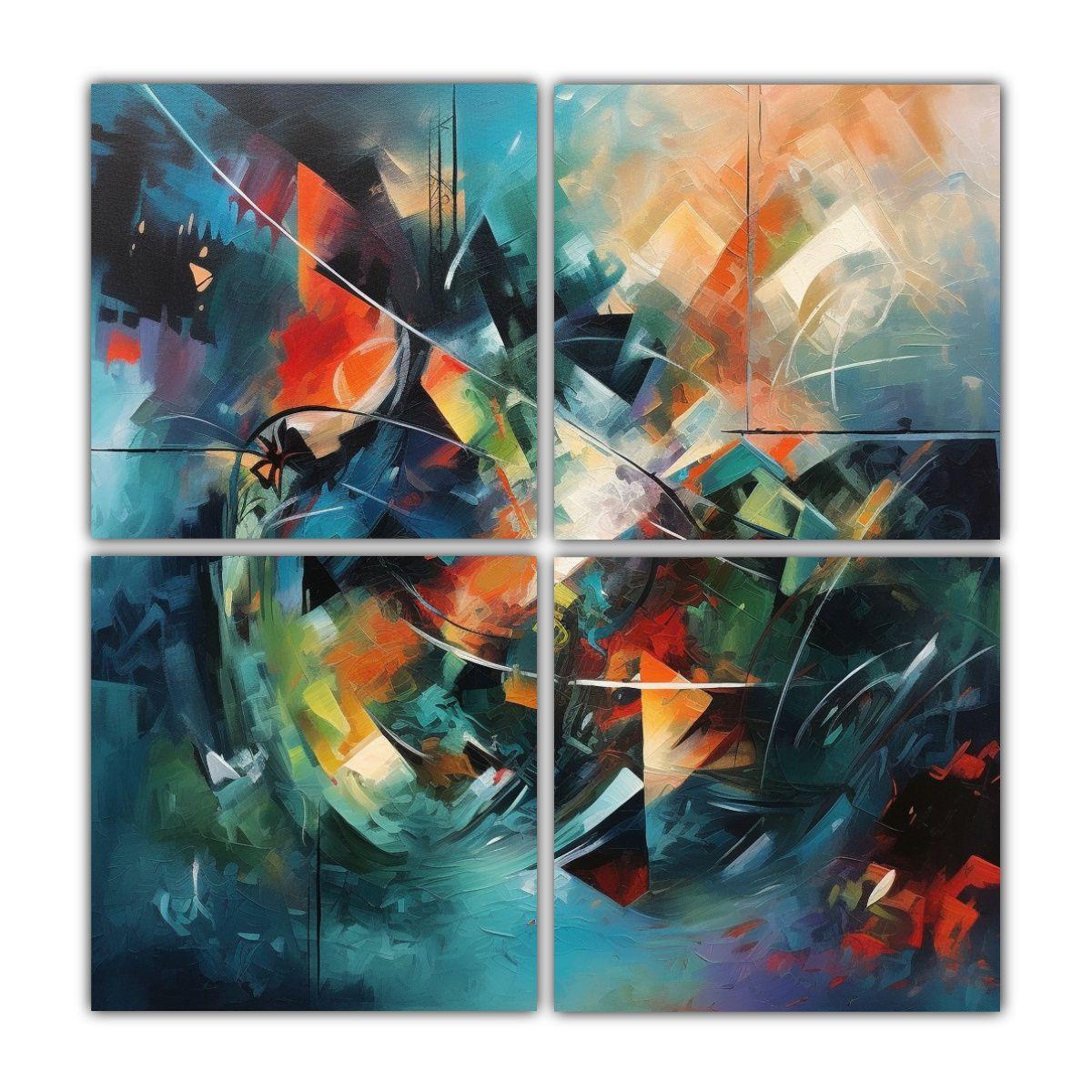Cuatro Lienzos Abstracto Originalidad M 160x160 Cm-0