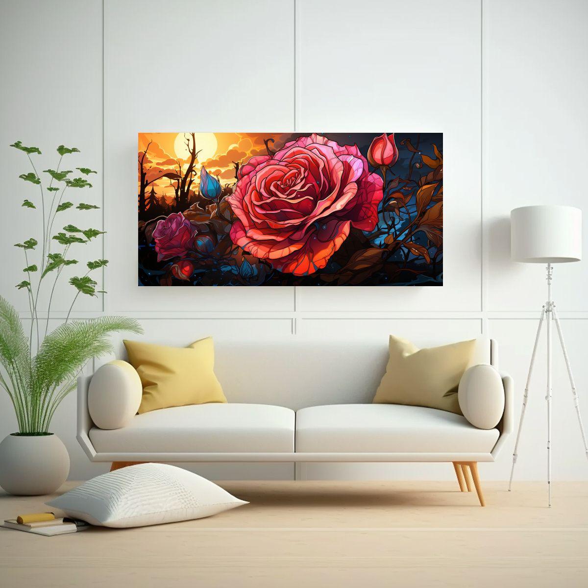 Pintura Decorativa Graffiti Estilo Rosa En Lienzo 80x40 Cm-2