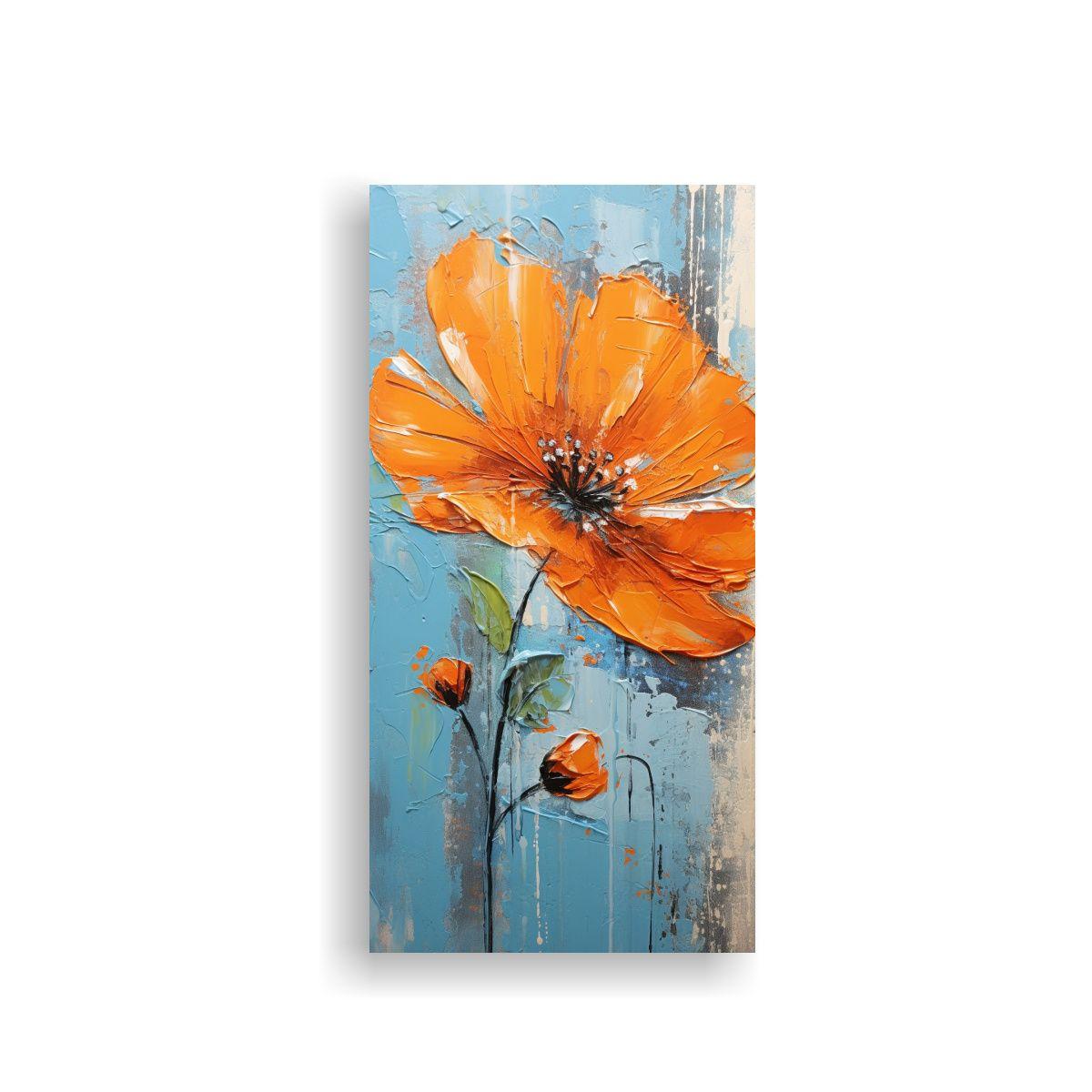 Pintura En Lienzo De Flor Naranja Estilo 40x80cm-0