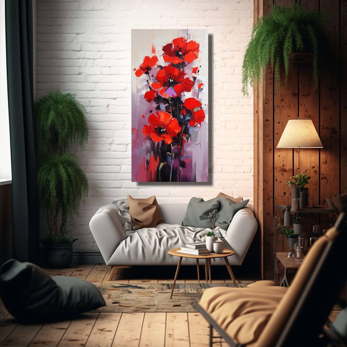 Pintura Decorativa Alegre En Lienzo Con Flores 80x160cm-2