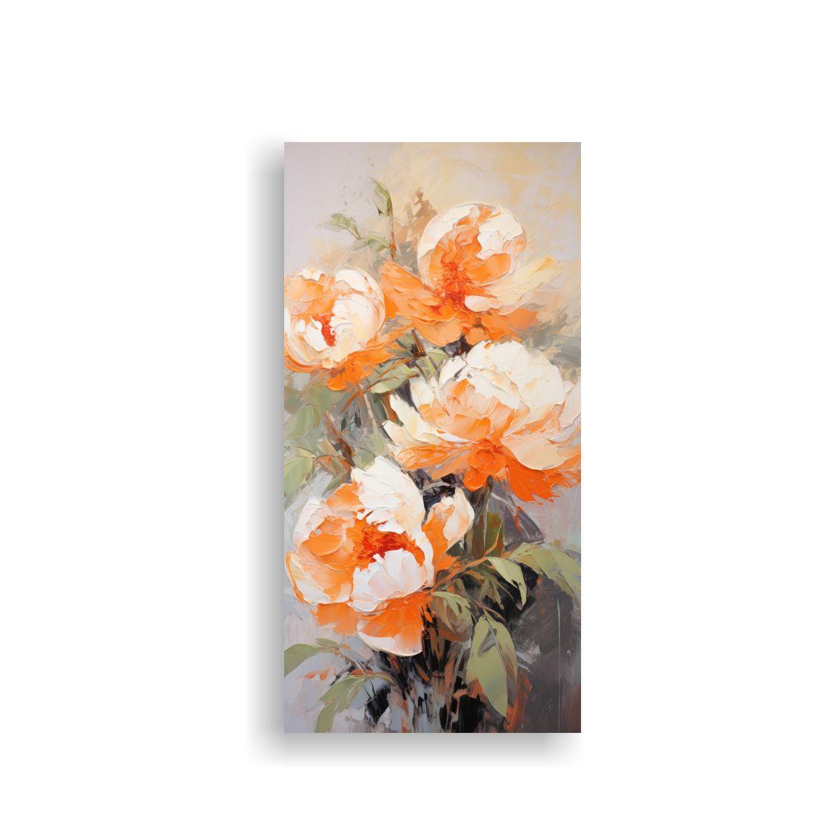 Pintura De Peonías Naranjas En Movimiento 50x100cm-0