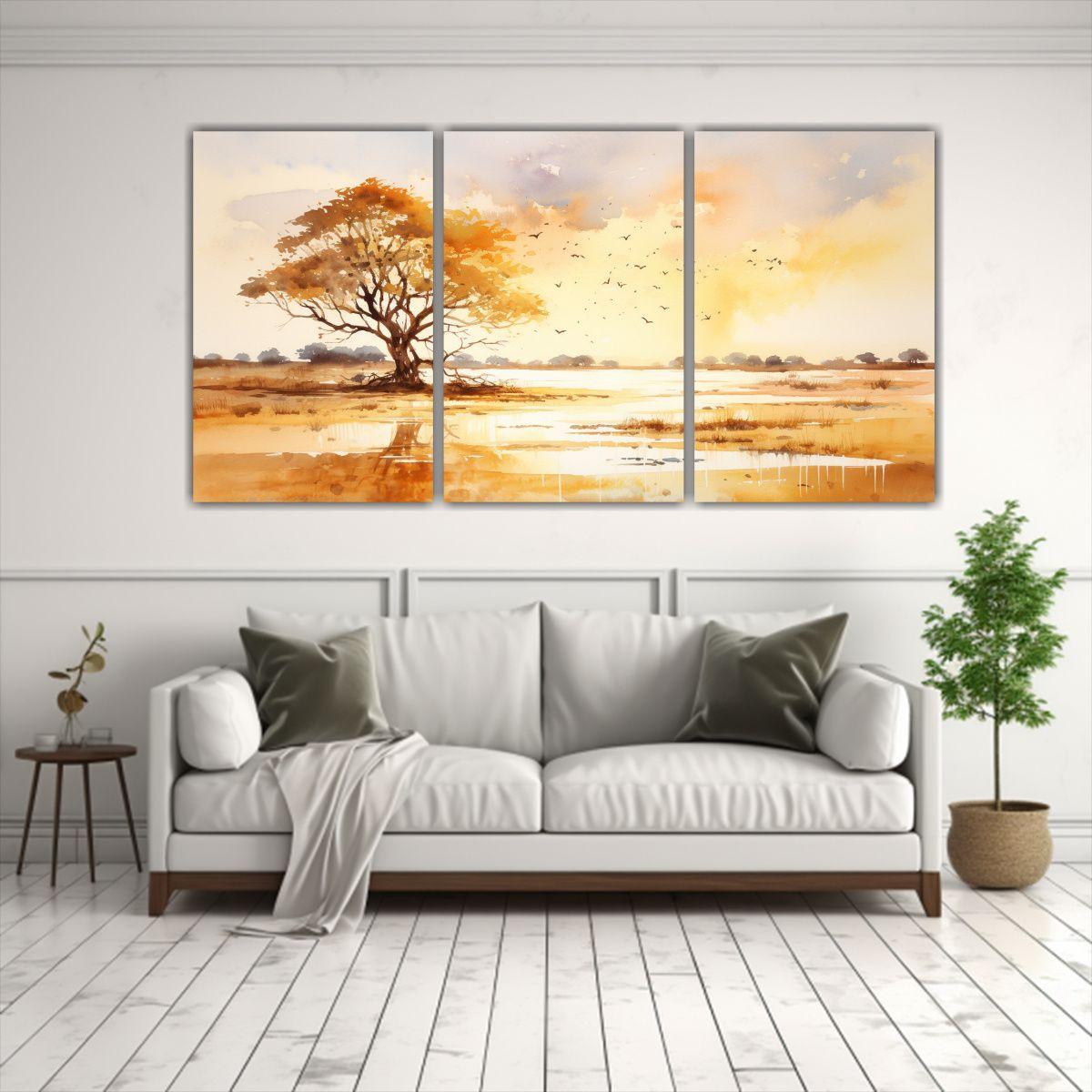 Tres Lienzos Imagen De Savanna Y Desierto, 120x60 Cm-2