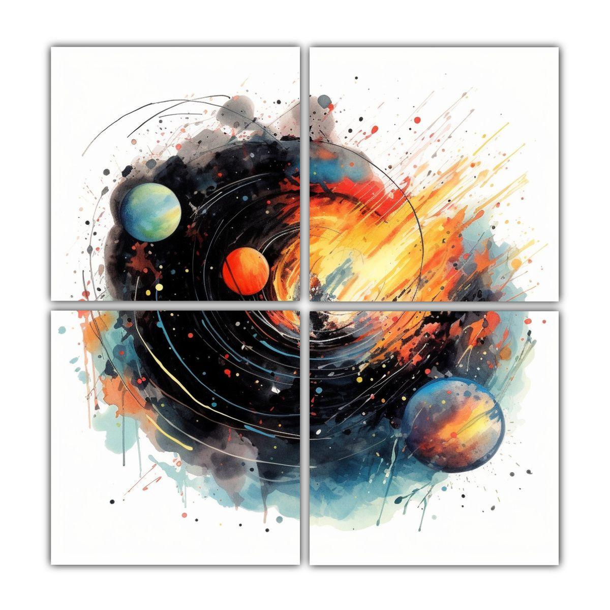 Cuatro Telas Bastidor Dibujo Relieve Planetas 120x120 Cm-0
