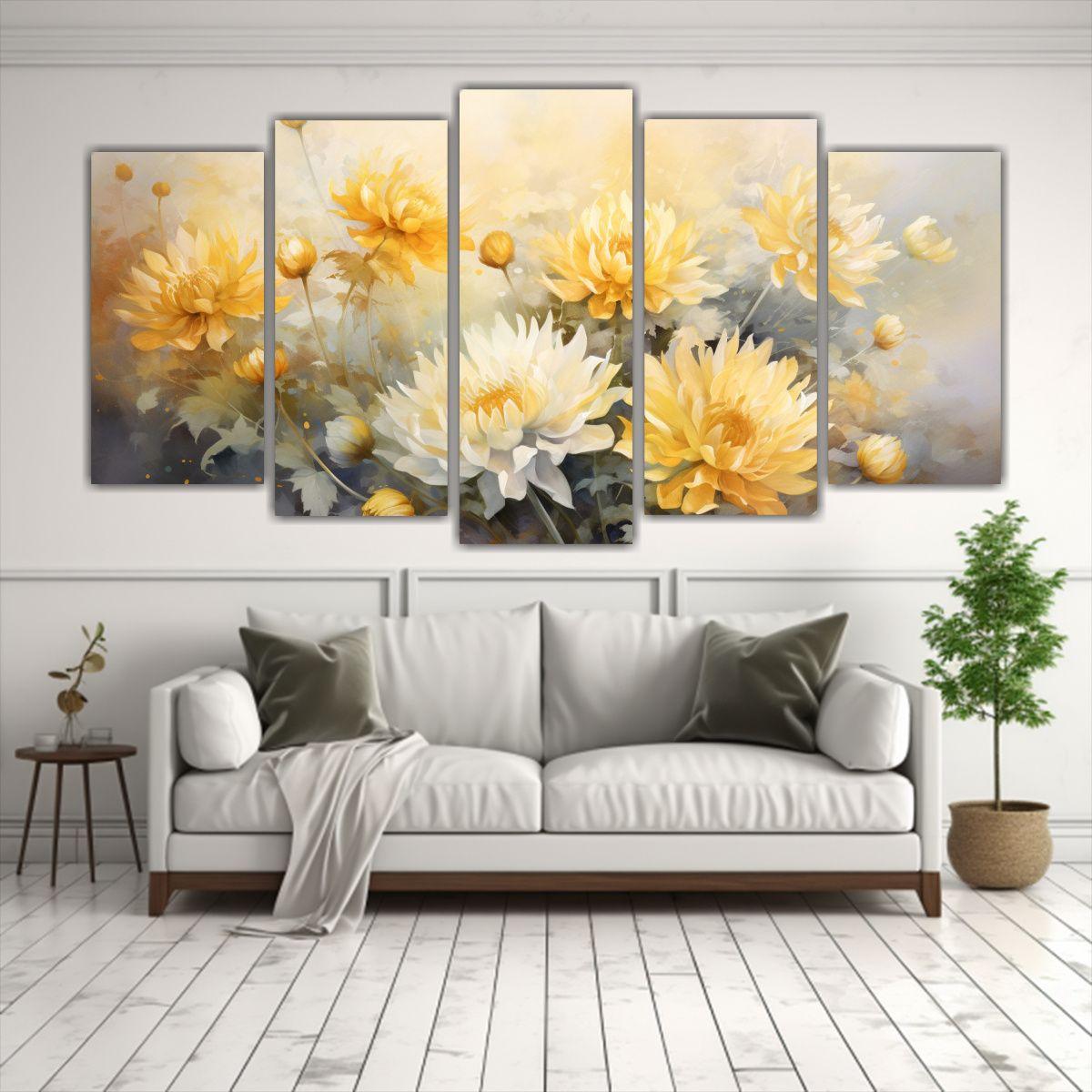 Cuadros Abstractos De Flores Crisantemos En Tonos 100x50 Cm-2