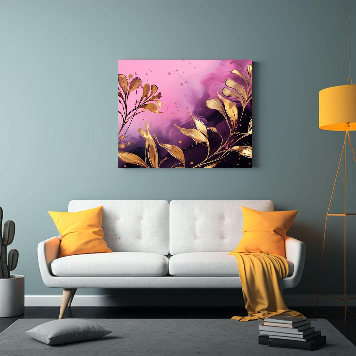 Pinturas Abstractas De Hierbas Lavanda En Tonos Dorados Y Ro 30x20cm-2