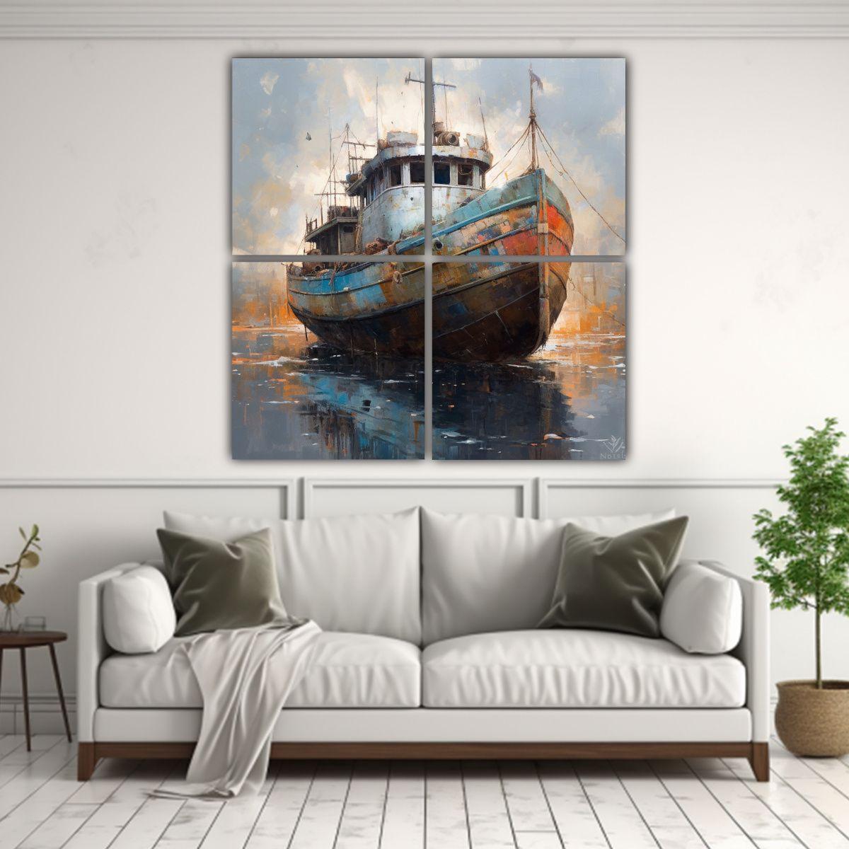 Pintura Contemporánea De Barco En Acuarela 80x80 Cm-2