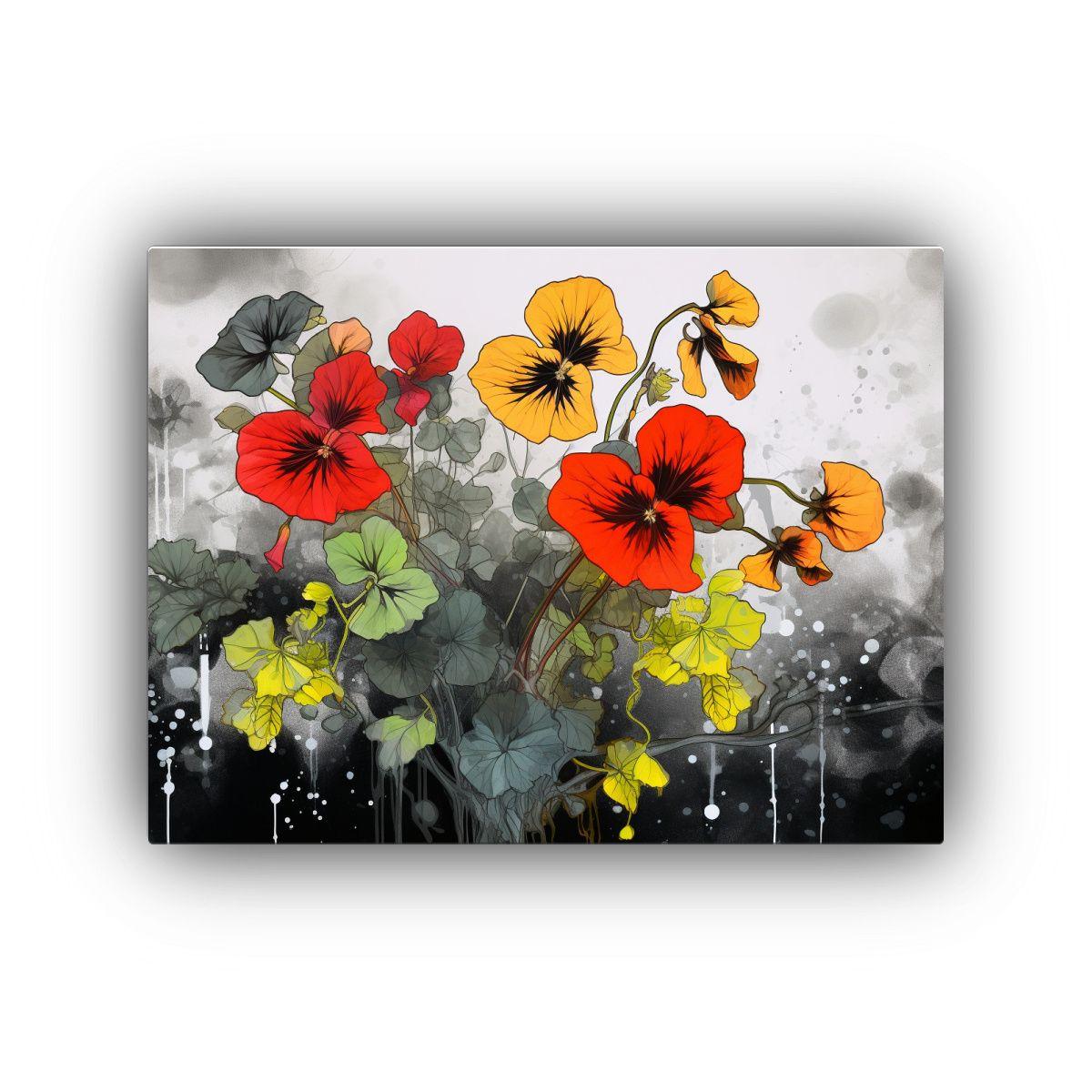 Pintura Floral En Negro: Cuadro Movimiento Con Hierbas Nastu 75x50cm-0