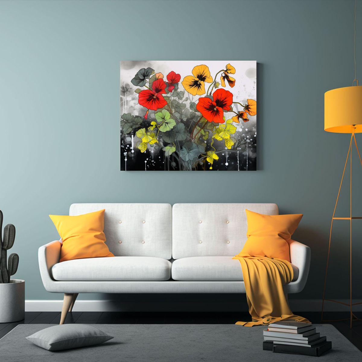Pintura Floral En Negro: Cuadro Movimiento Con Hierbas Nastu 75x50cm-2