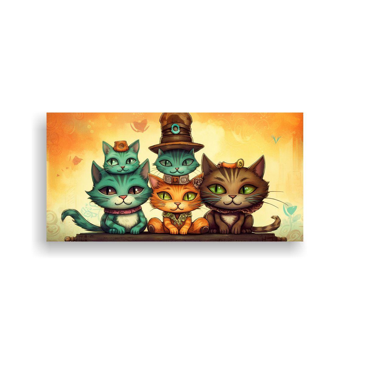 Cuadro Acuarela Gatos En Stack Mirando Al Cielo 160x80cm-0