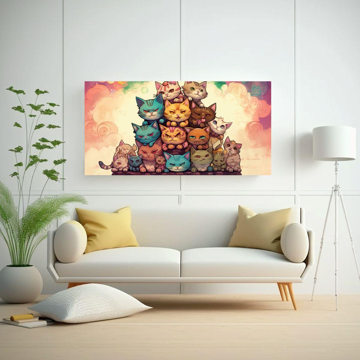 Cuadros Modernos De Gatos En Colores, Mirando 80x40cm-2