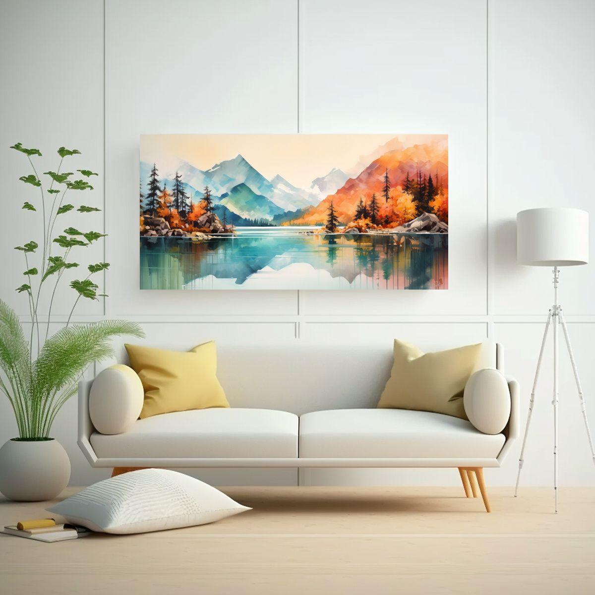 Pintura Abstracta De Montañas Y Lagos En Acuarela 140x70cm-2