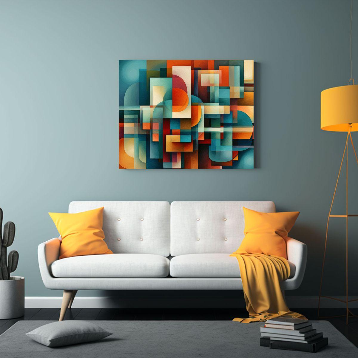 Pinturas Abstractas Dinámicas: Geometría Y Color. 40x30cm-2