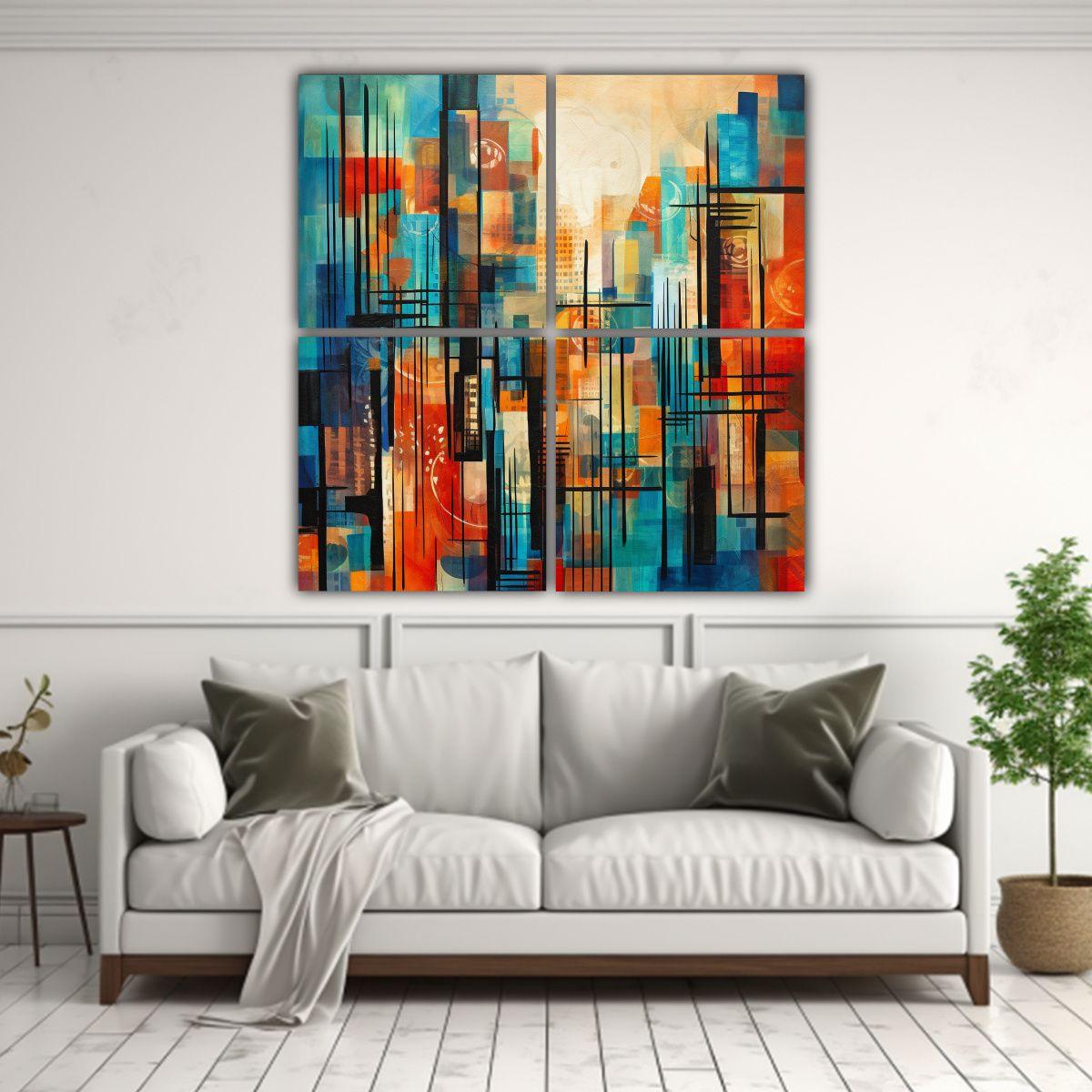 Abstracto Lienzo Vanguardia Con Líneas Y Colores 180x180 Cm-2