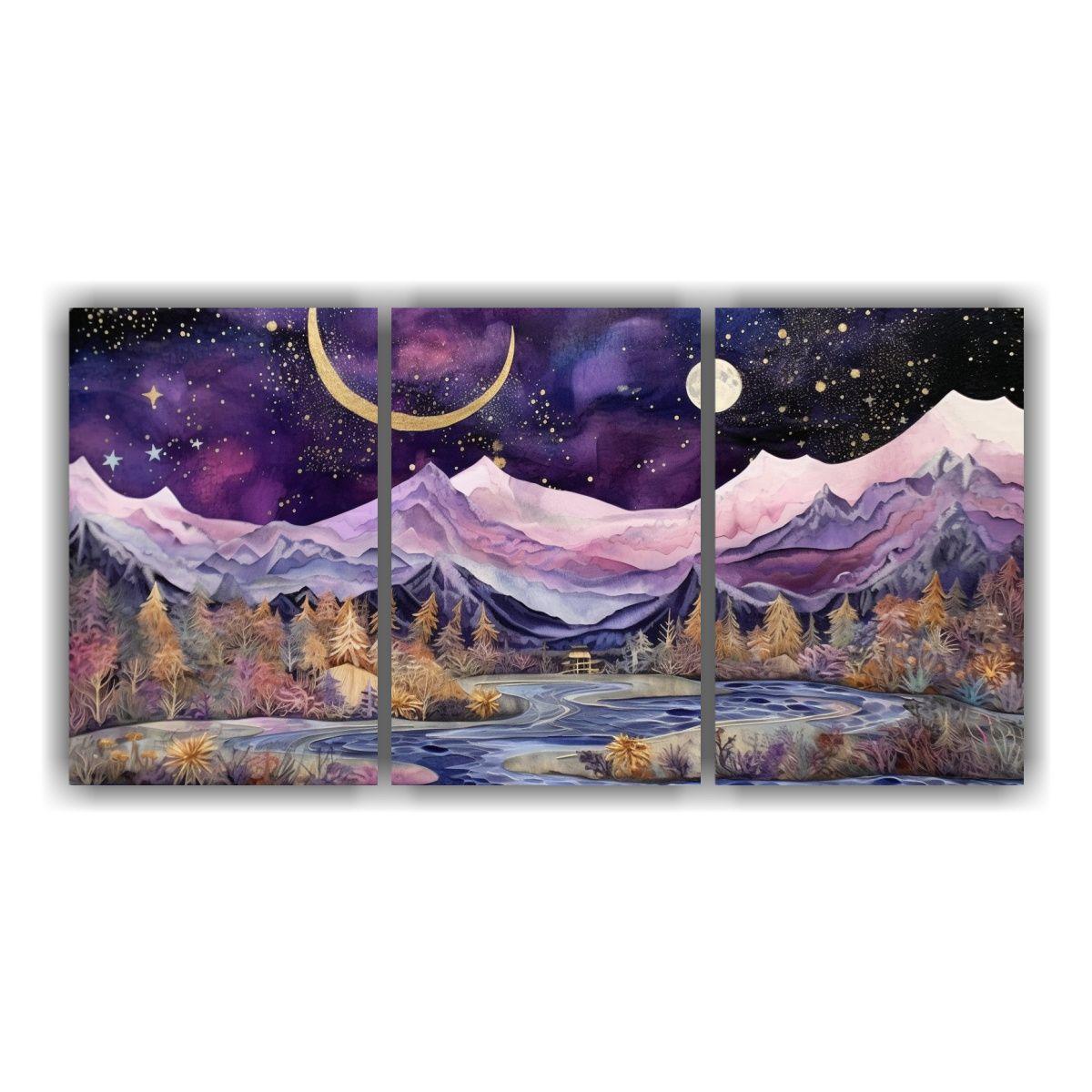 Cuadros Fotografía Esquema Con Luna Y Montañas 150x75 Cm-0