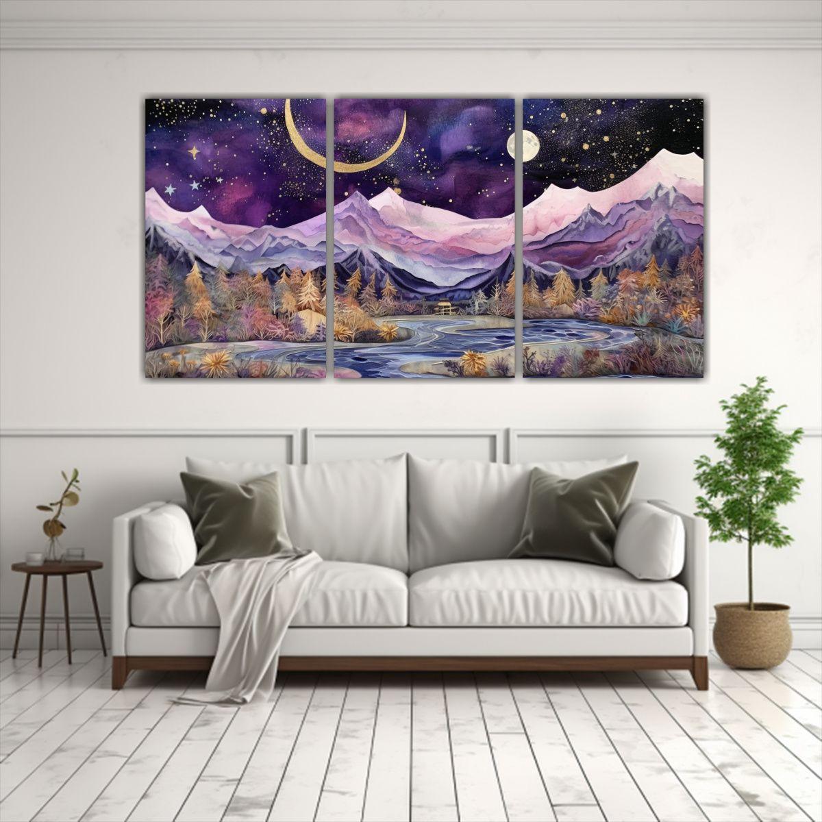 Cuadros Fotografía Esquema Con Luna Y Montañas 150x75 Cm-2
