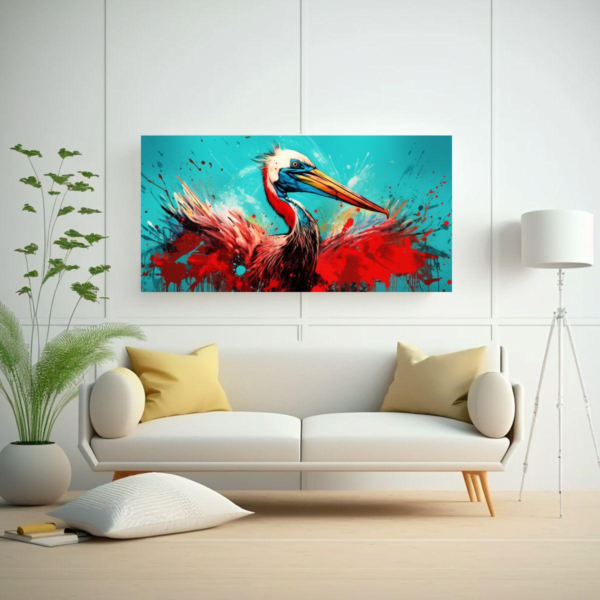 Cuadro Decorativo Neo Pop De Un Pelícano En 100x50cm-2