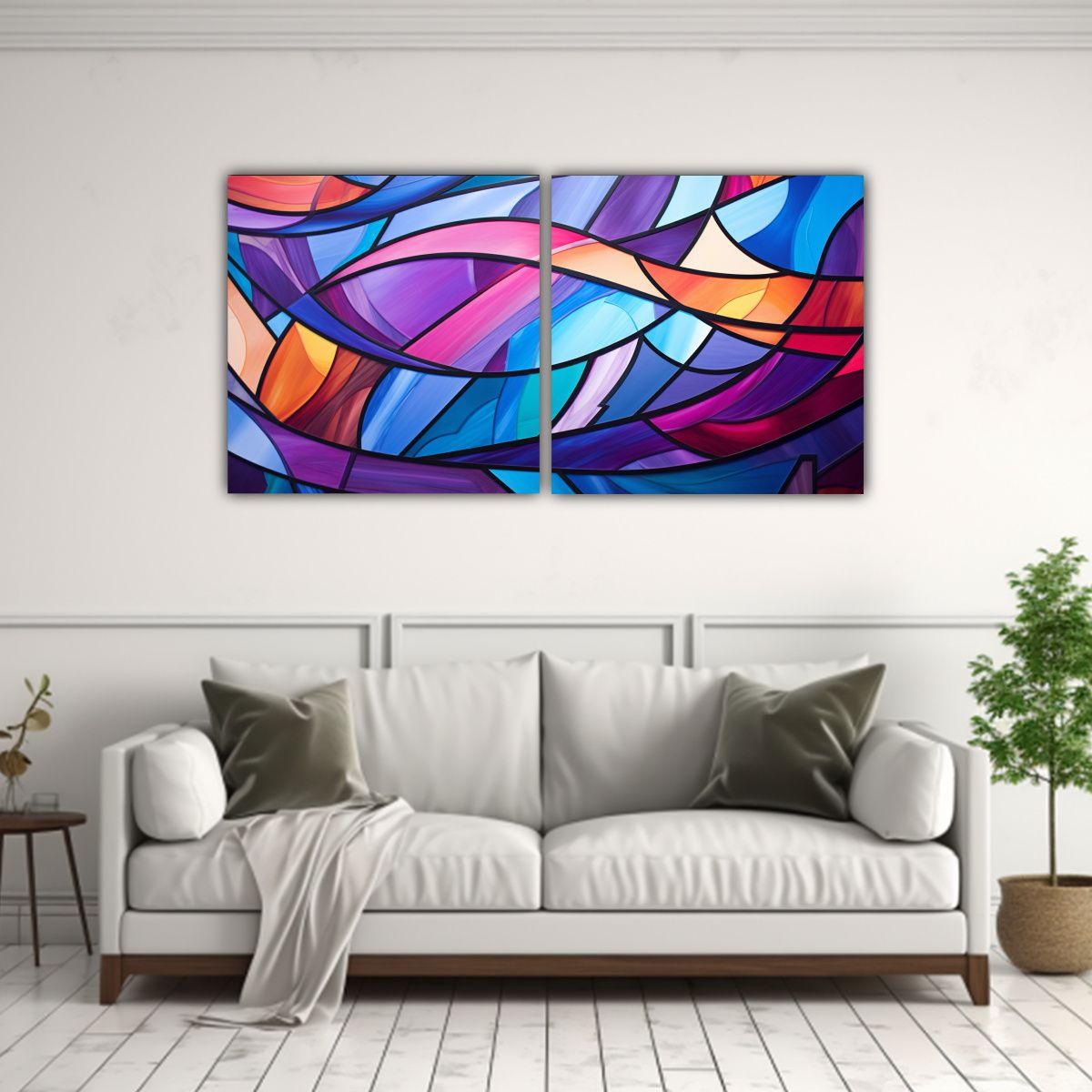 Cuadro Abstracto Estilo Vitral En Composición 80x40 Cm-2