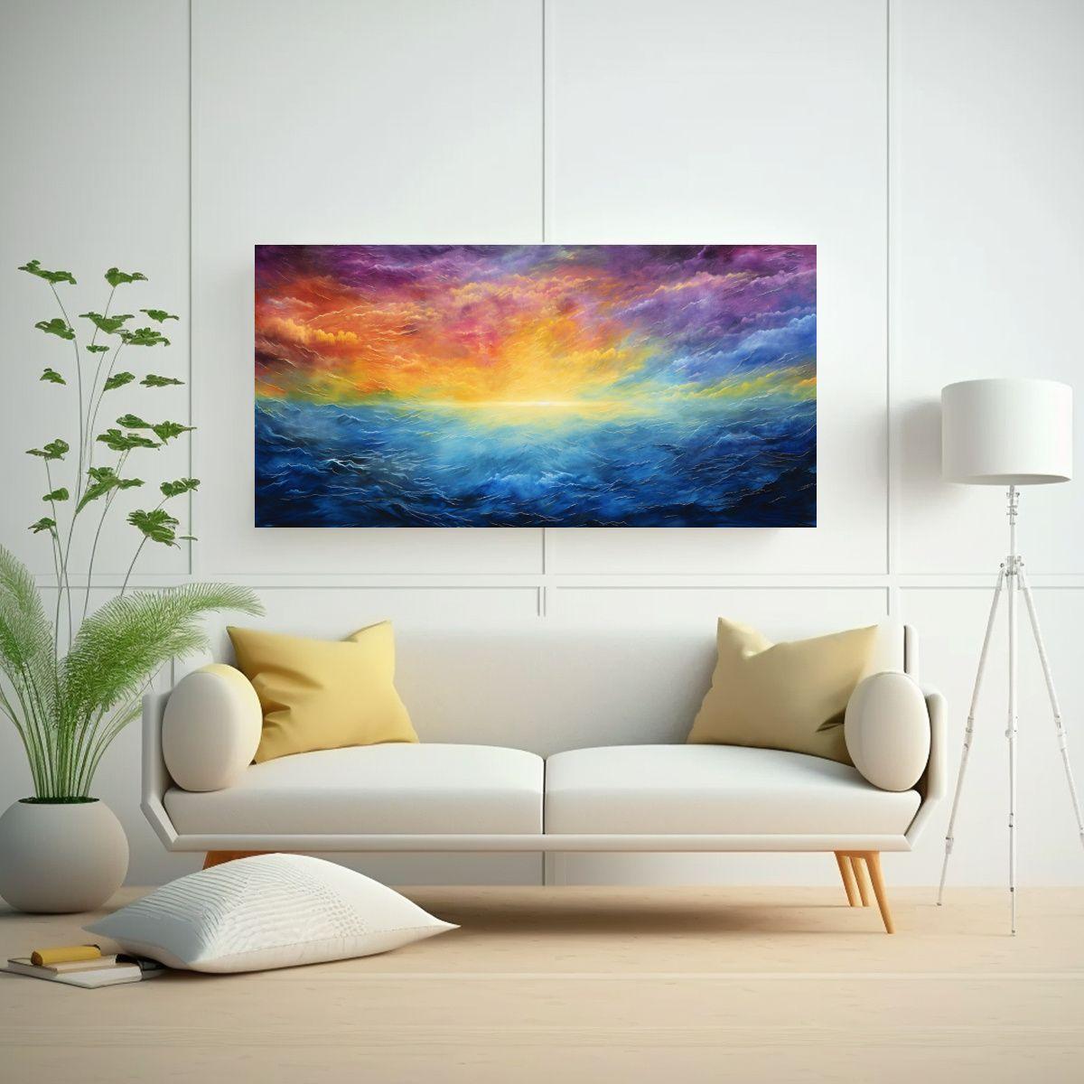 Cuadro Abstracto Luminoso: Cielo Matutino Con Arco 140x70cm-2