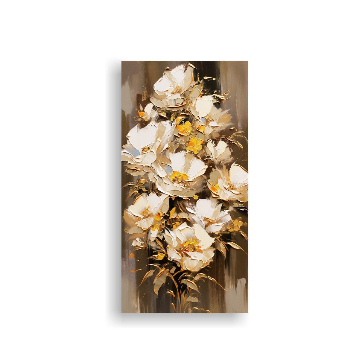 Pintura Floral De Colores Dorados En Lienzo Estilo 20x40cm-0