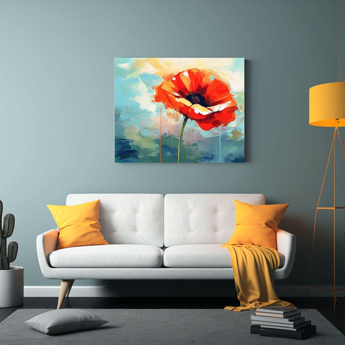 Cuadro Moderno De Pintura De Amapola Estilo 16K Canva Imagen 65x50cm-2