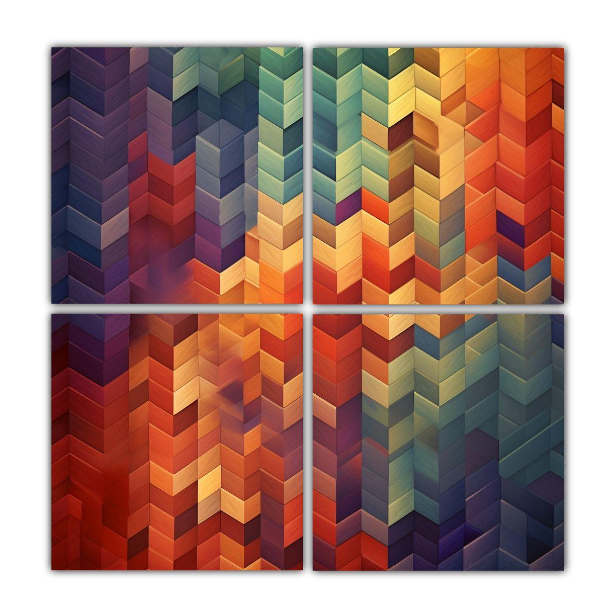 Cuatro Lienzos Abstracción Geométrica 100x100 Cm-0