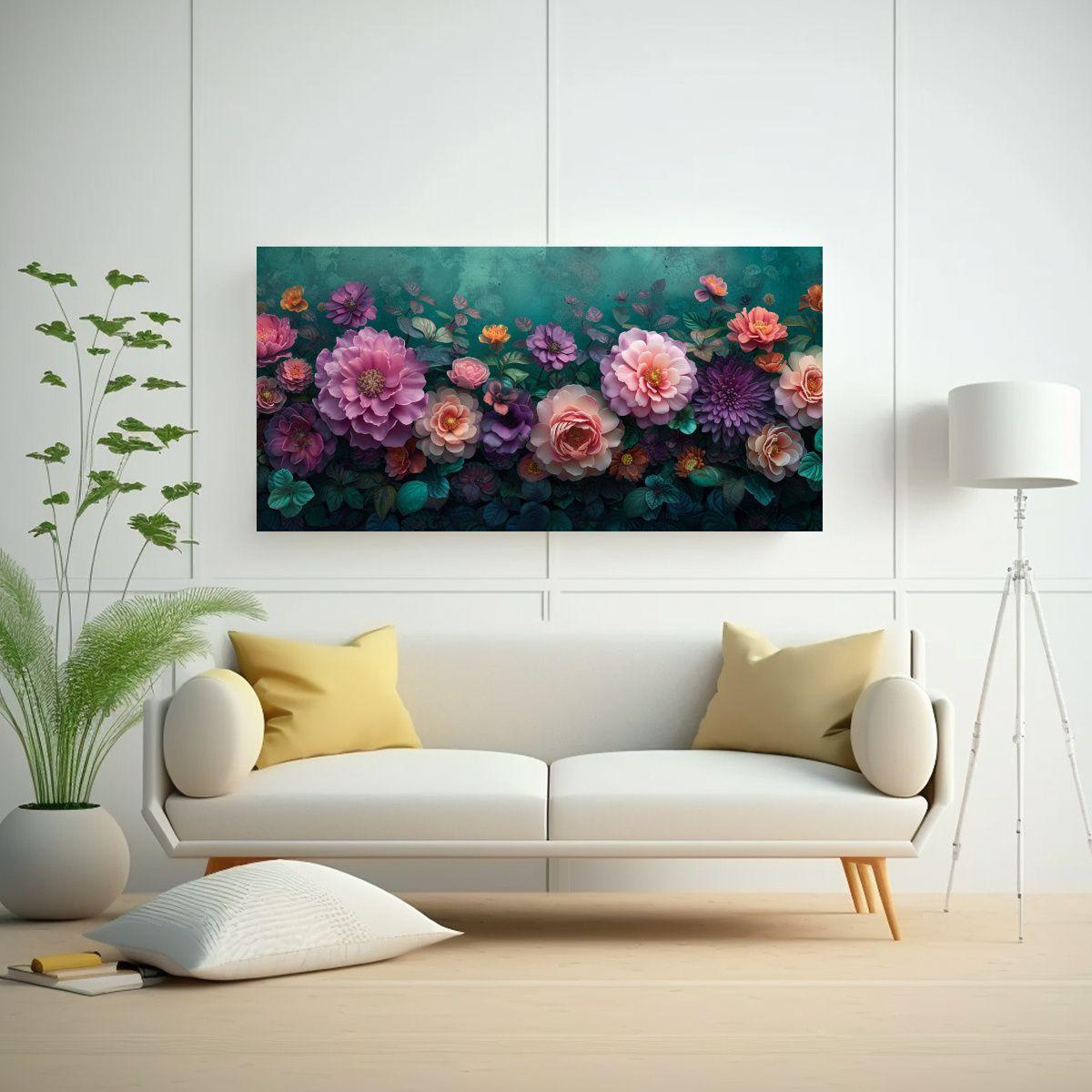 Pintura Abstracta De Flores Gigantes En Rosa Y 140x70 Cm-2