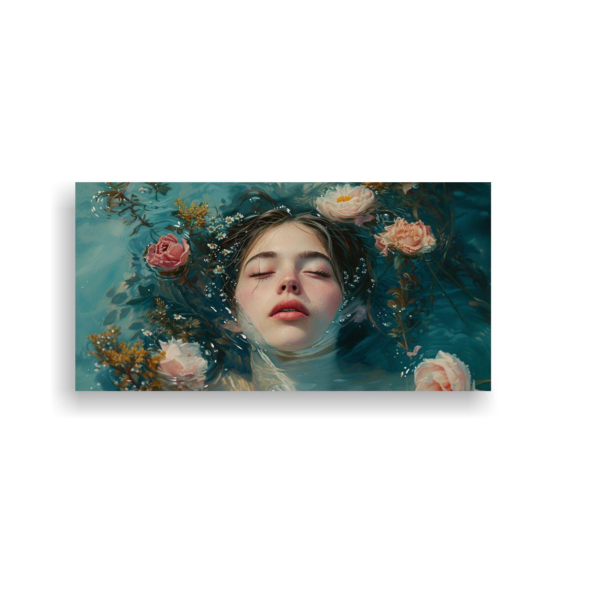Pintura Decorativa: Hermosa Chica Blanca Flotando 40x20cm-0