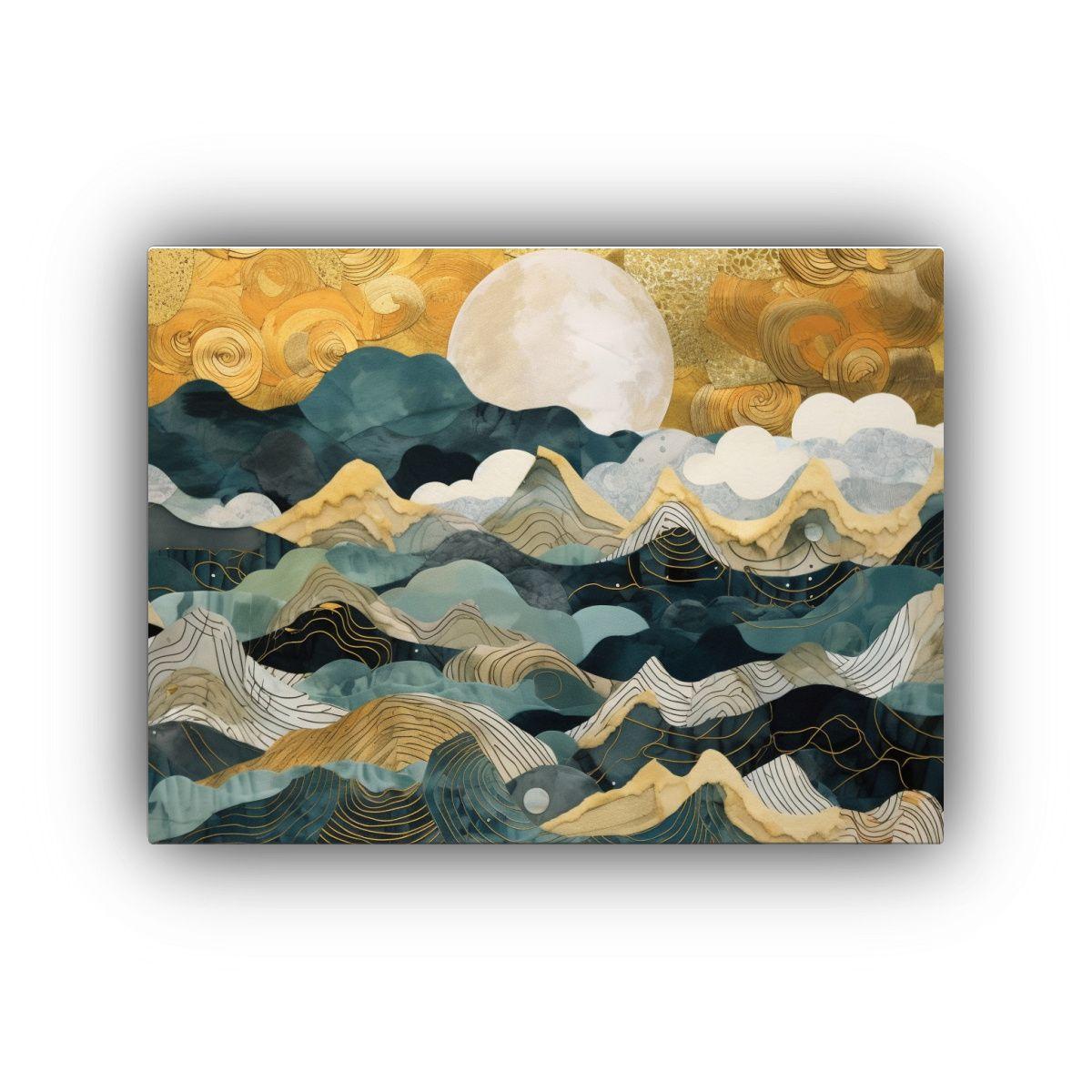 Cuadro Con Montañas, Nubes Y Sol: Decoración Lineal Para P 40x30cm-0