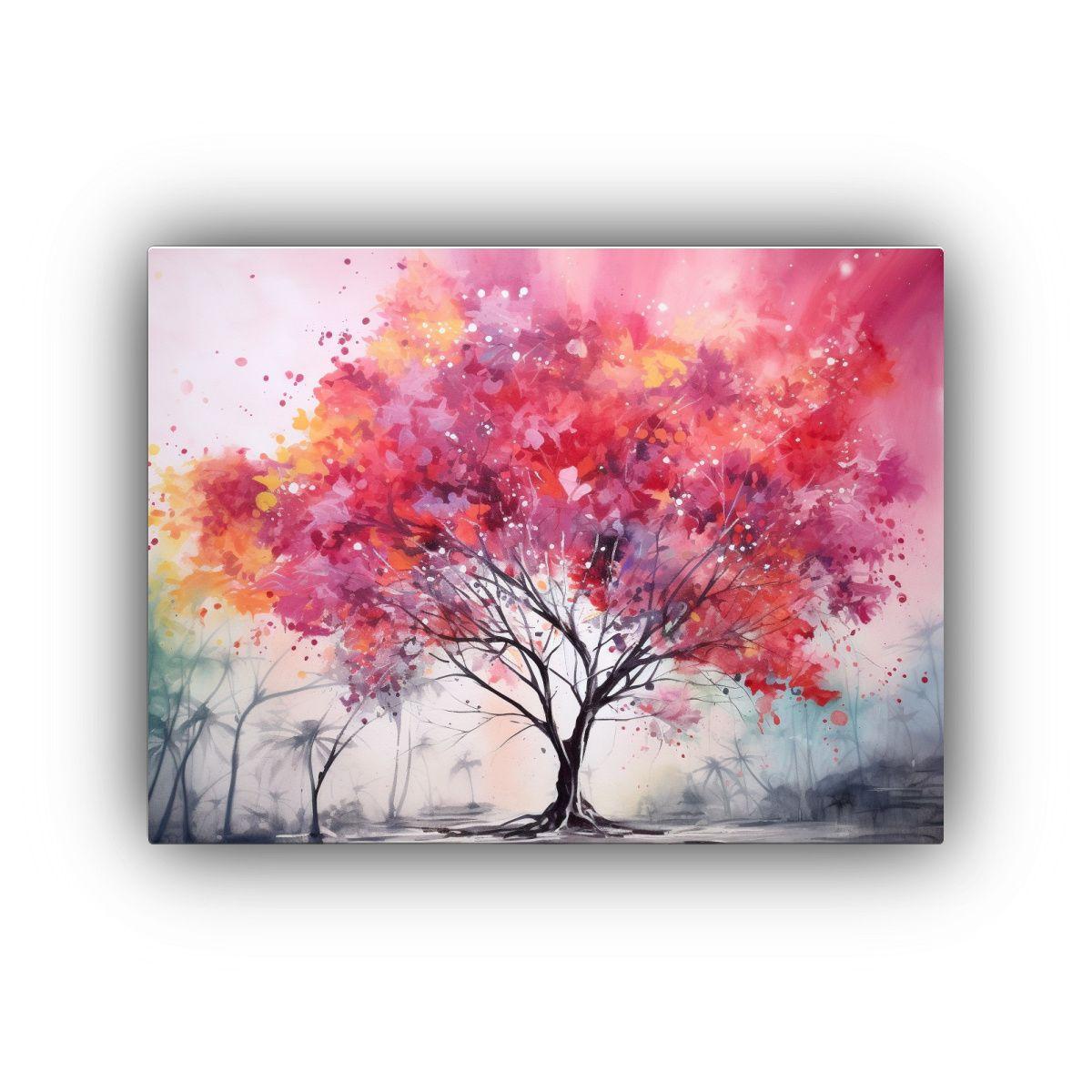 Pintura Abstracta Acuarela árbol Tropical Rosa Colores Aleg 75x50cm-0