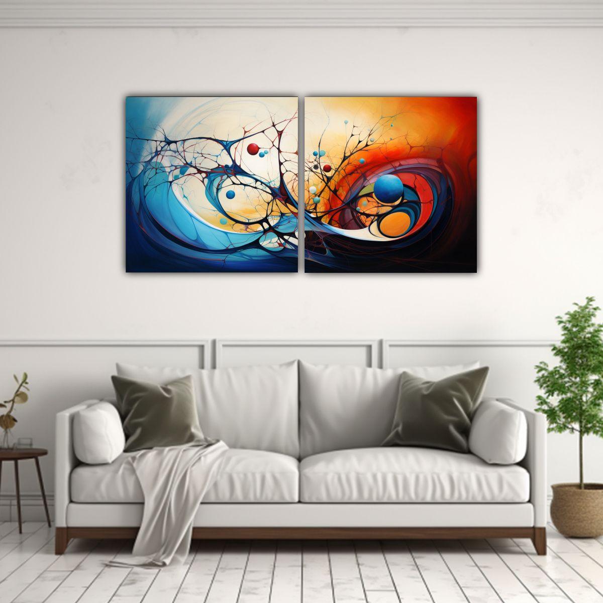 Díptico Tela Sublimada Pintura Abstracta Chilena 120x60 Cm-2
