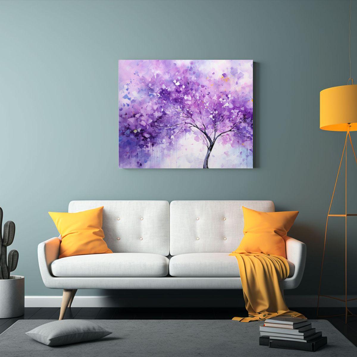 Cuadro Abstracto De Árbol Tropical En Colores Morados Arte  90x60cm-2