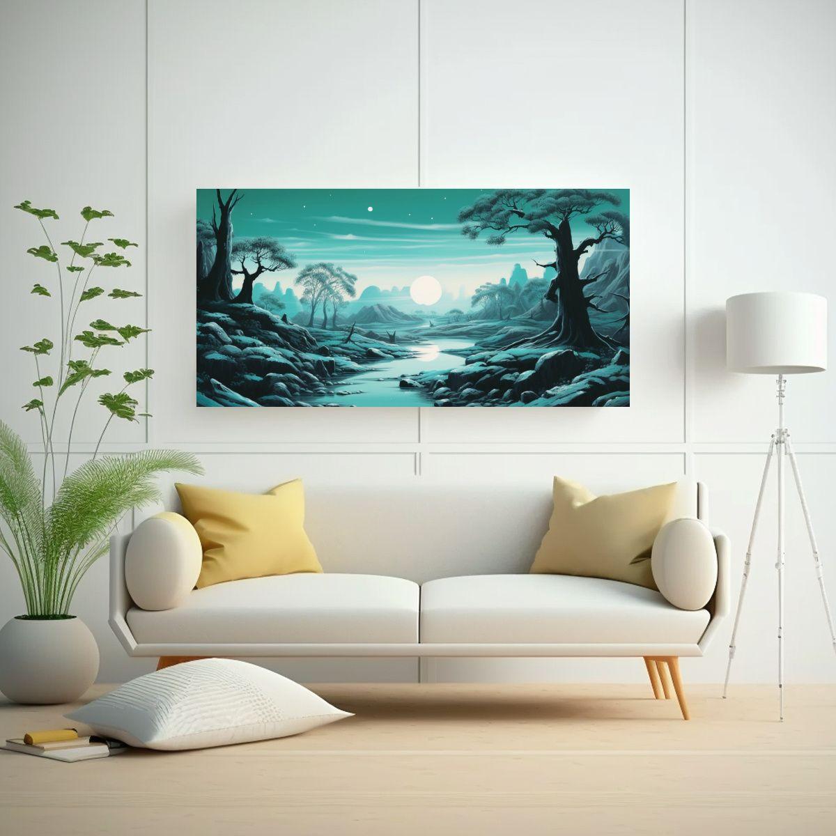 Pinturas Paisaje Azul Claro Y Esmeralda Oscuro 120x60cm-2