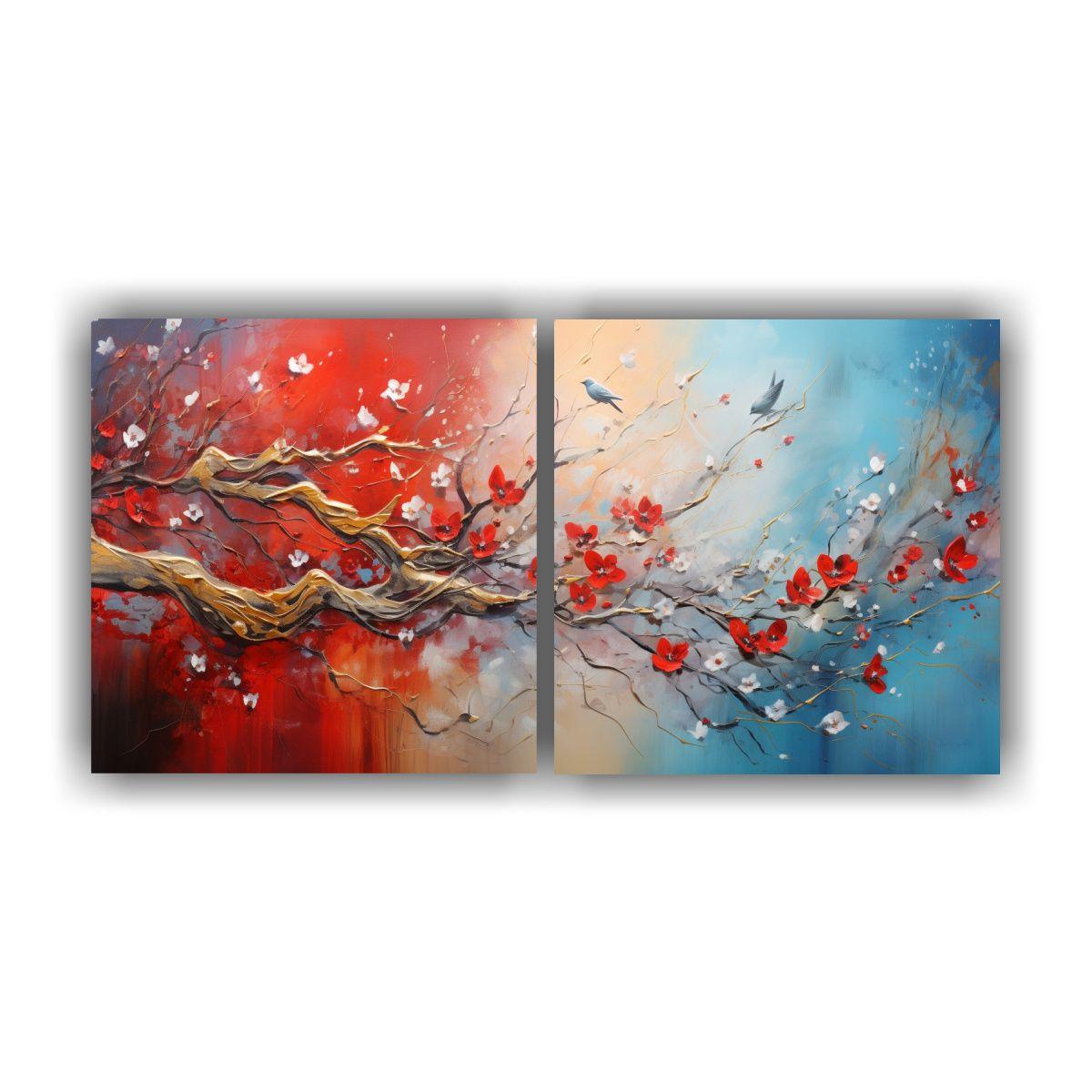 Pintura De Lienzo Creativa En Rojo Y Dorado, 40x20 Cm-0