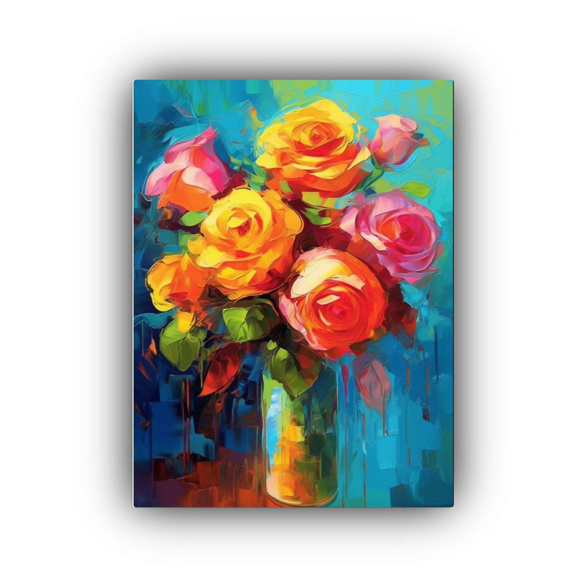 Cuadro Original En Bastidor Estilo Acuarela Rosas  40x60cm-0