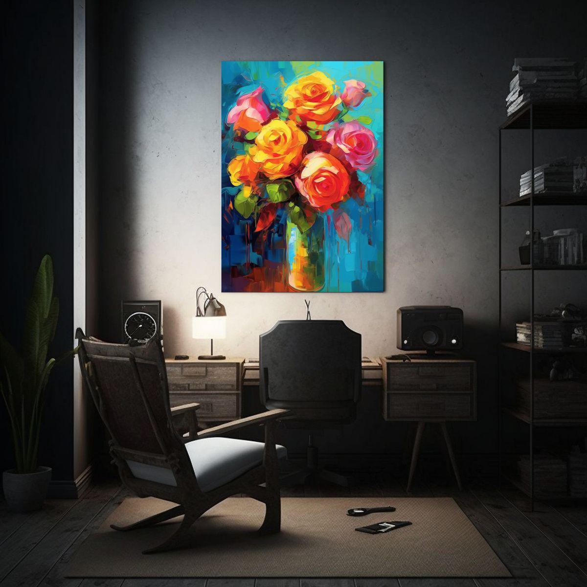 Cuadro Original En Bastidor Estilo Acuarela Rosas  40x60cm-2