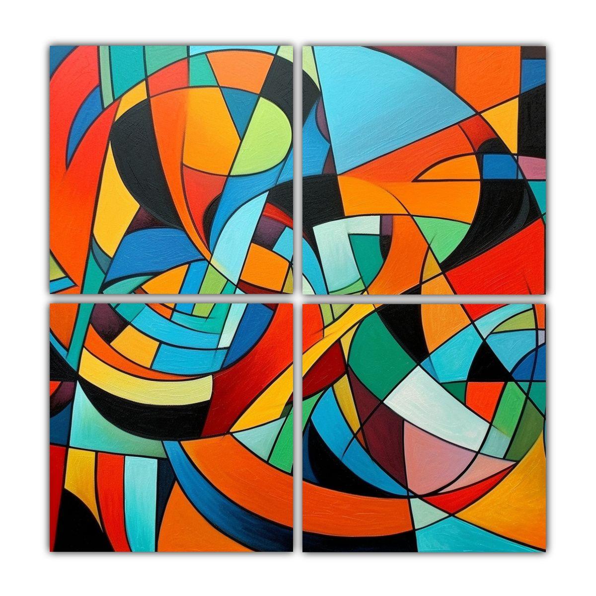 Cuatro Cuadros Vintage De Arte De Pared 200x200 Cm-0