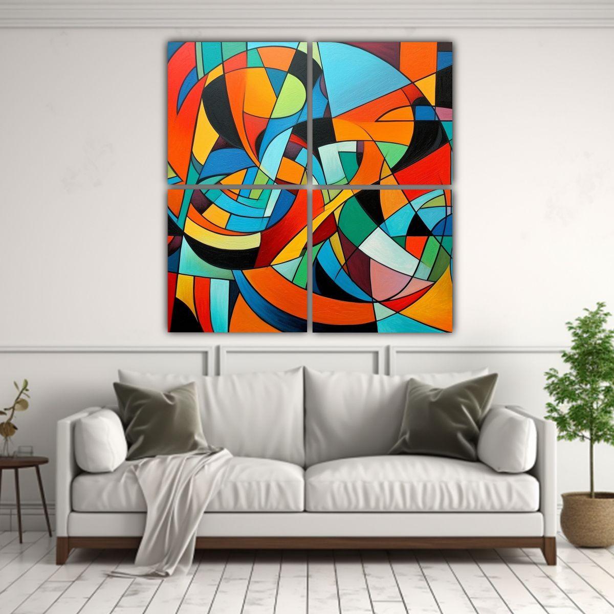 Cuatro Cuadros Vintage De Arte De Pared 200x200 Cm-2