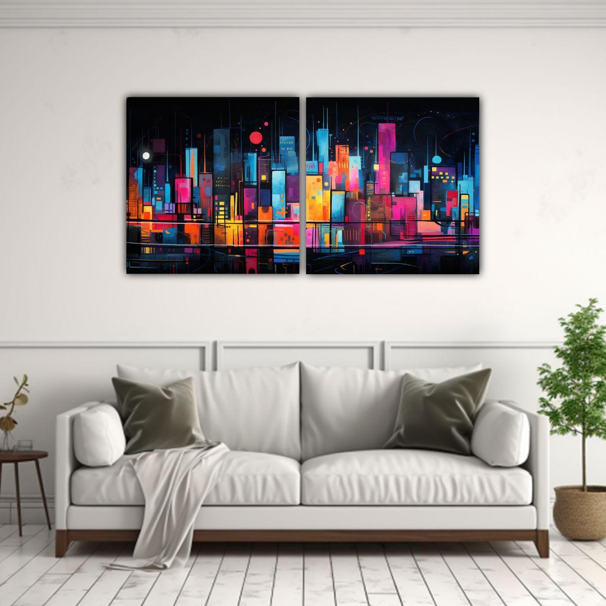 Pintura Original Abstracta Dos Cuadros Vanguardia 140x70 Cm-2