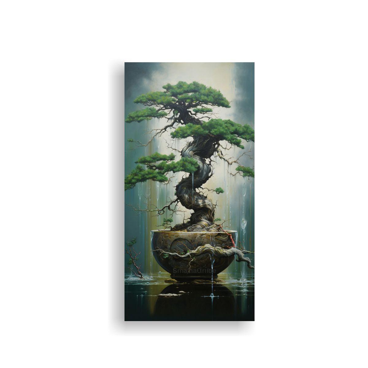 Lienzo Expresión Minimalista Árbol De Bonsái 20x40cm-0