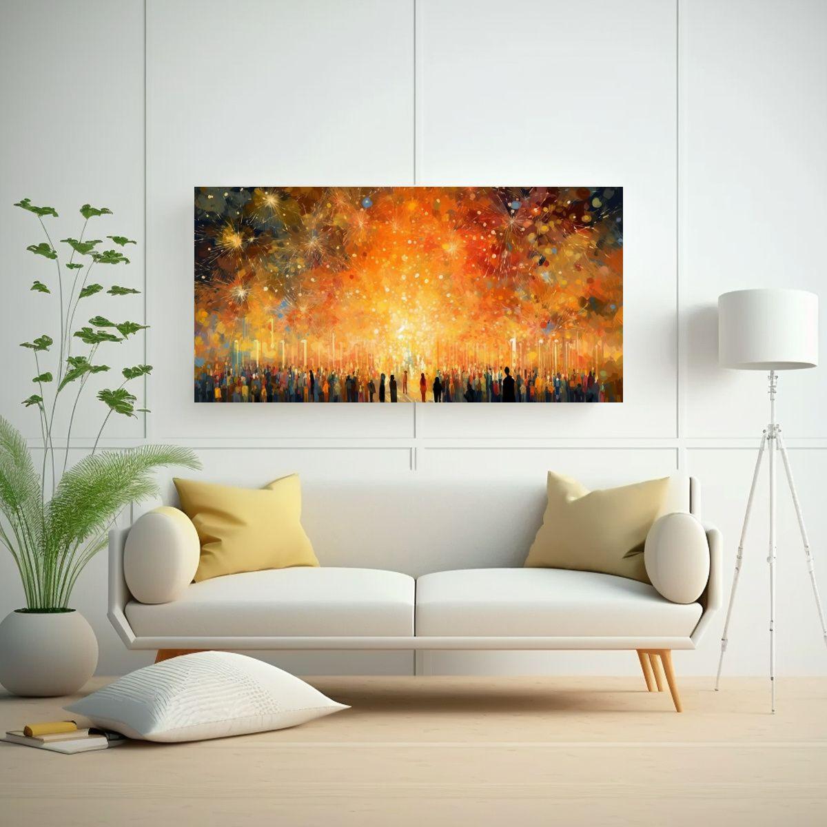Cuadro Tela Canvas Figuras Año Nuevo Con Fuegos 100x50cm-2