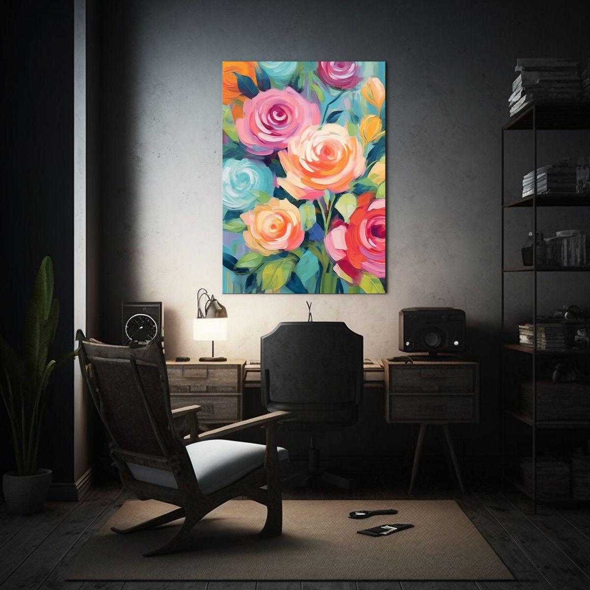 Pintura En Bastidor Acuarela: Ramo De Rosas 50x65cm-2