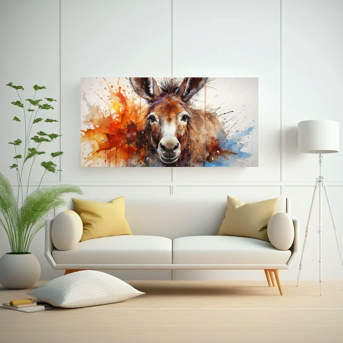 Pintura En Lienzo De Burro En Acuarelas Coloridas 140x70cm-2