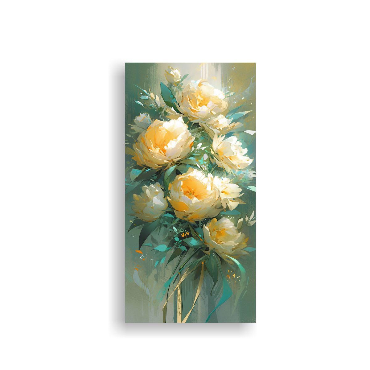 Cuadro Lienzo Flores Verdes Y Doradas Alta 40x80 Cm-0