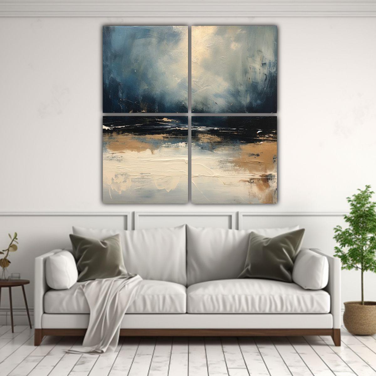 Cuadros Abstractos De Agua Azul, Blanco Y Negro 60x60 Cm-2