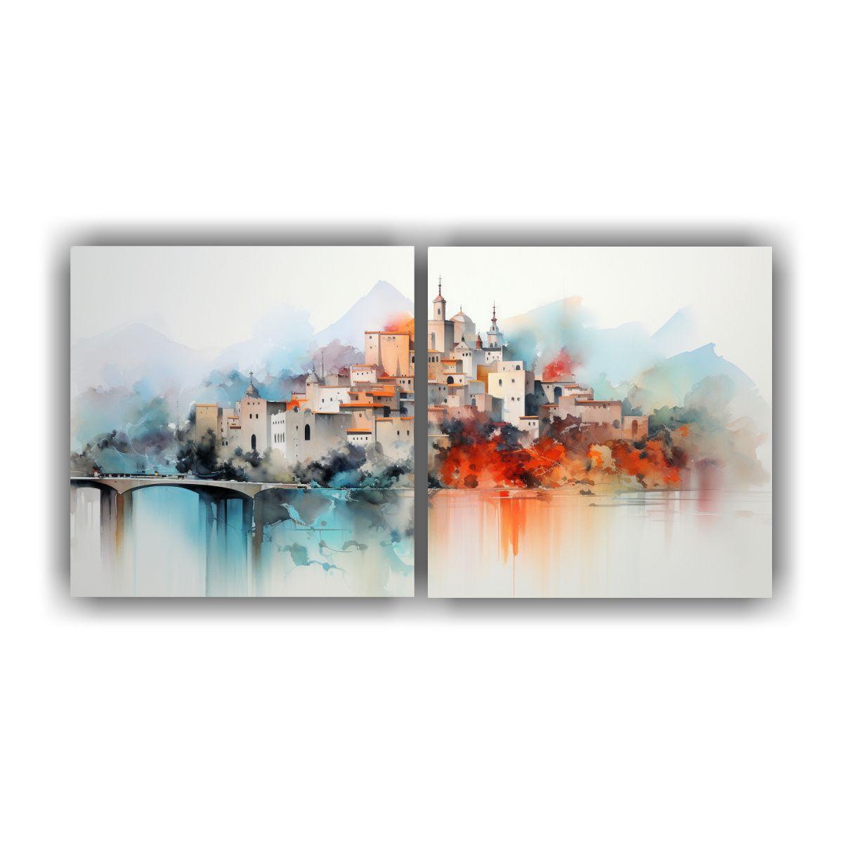 Set 2 Cuadros Decorativos Paisajes Acuarelas 100x50 Cm-0
