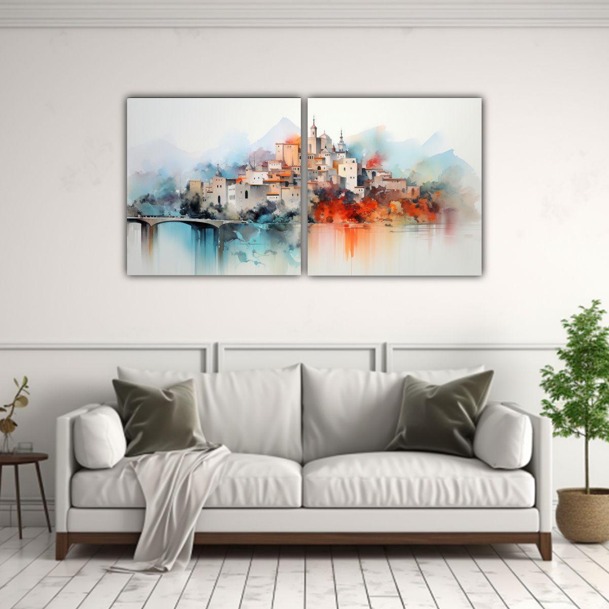 Set 2 Cuadros Decorativos Paisajes Acuarelas 100x50 Cm-2