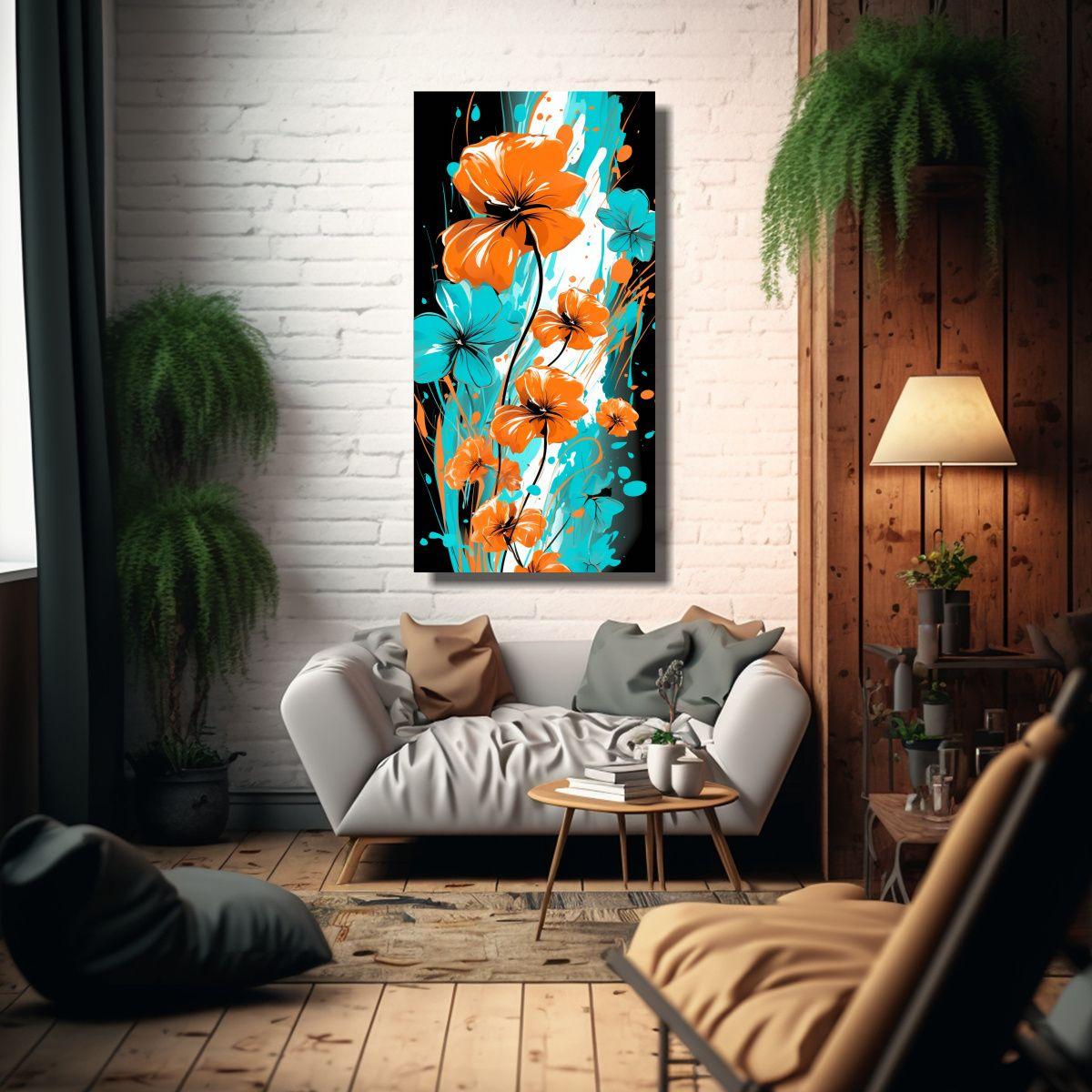 Pinturas Decorativas En Tonos Turquesa Y Naranja 70x140cm-2