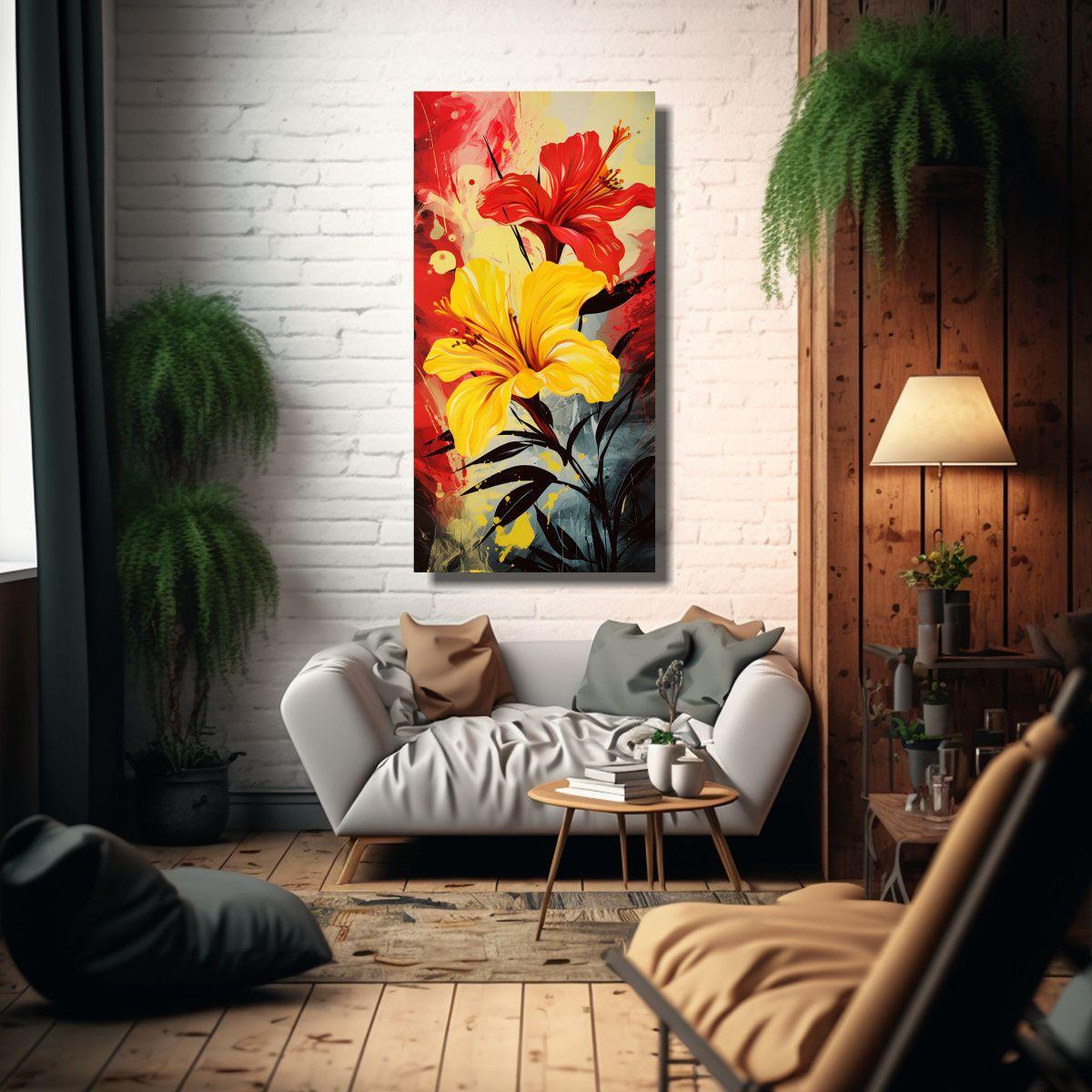 Pintura De Pared Tonos Luminosos Amarillo Y Rojo 60x120cm-2